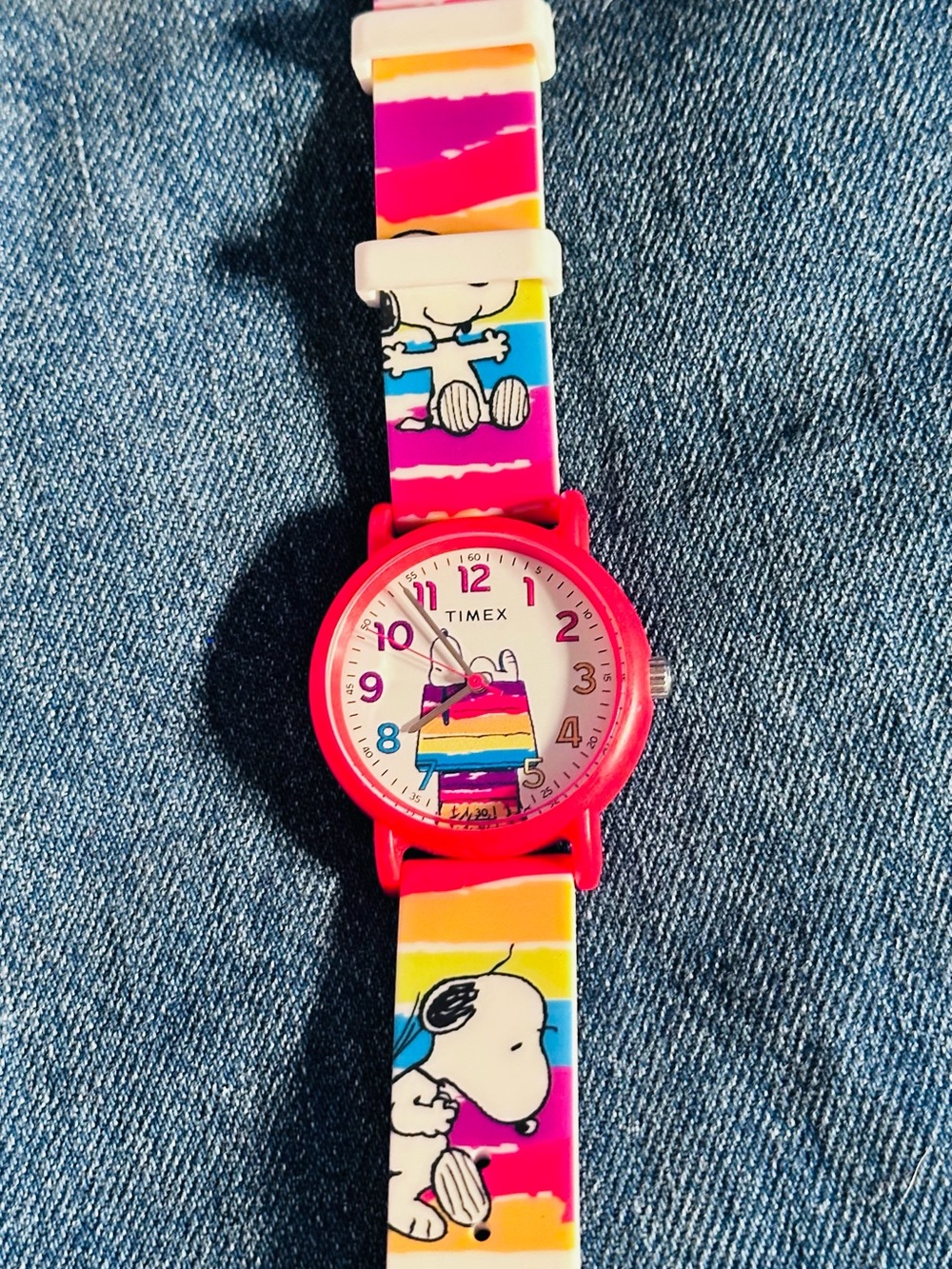 Timex Kids Rainbow Snoopy Watch with Hot Pink Case